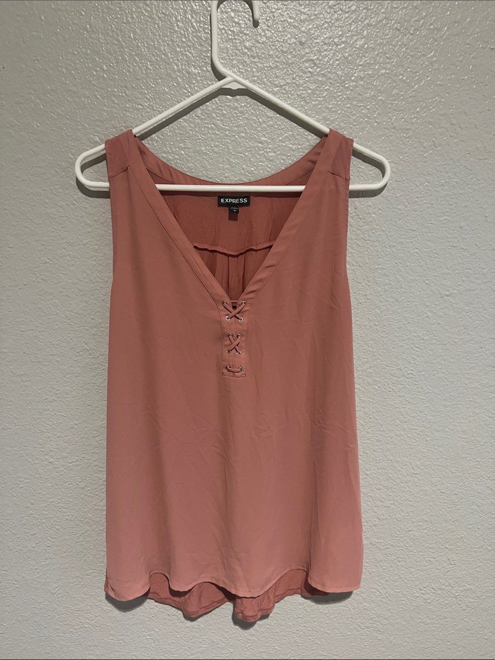 Express Dusty Rose Lace-Up V-Neck Tank